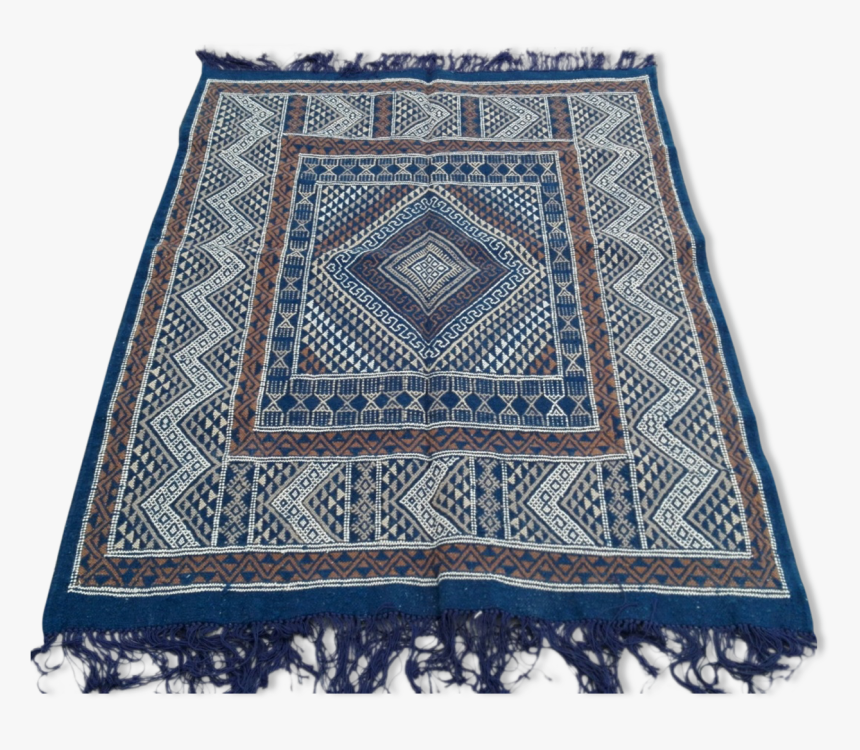 Tapis Berbère Fait À La Main En Pure Laine Bleu 120 - Crochet, HD Png Download