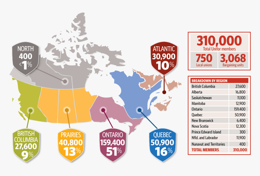 Unifor By The Numbers - Map Of Canada, HD Png Download