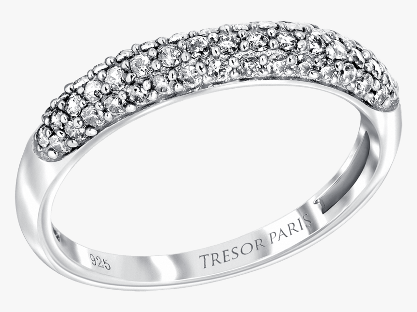 Pave Set Sterling Silver Ring With Diamond Clear Colour - Ring, HD Png Download