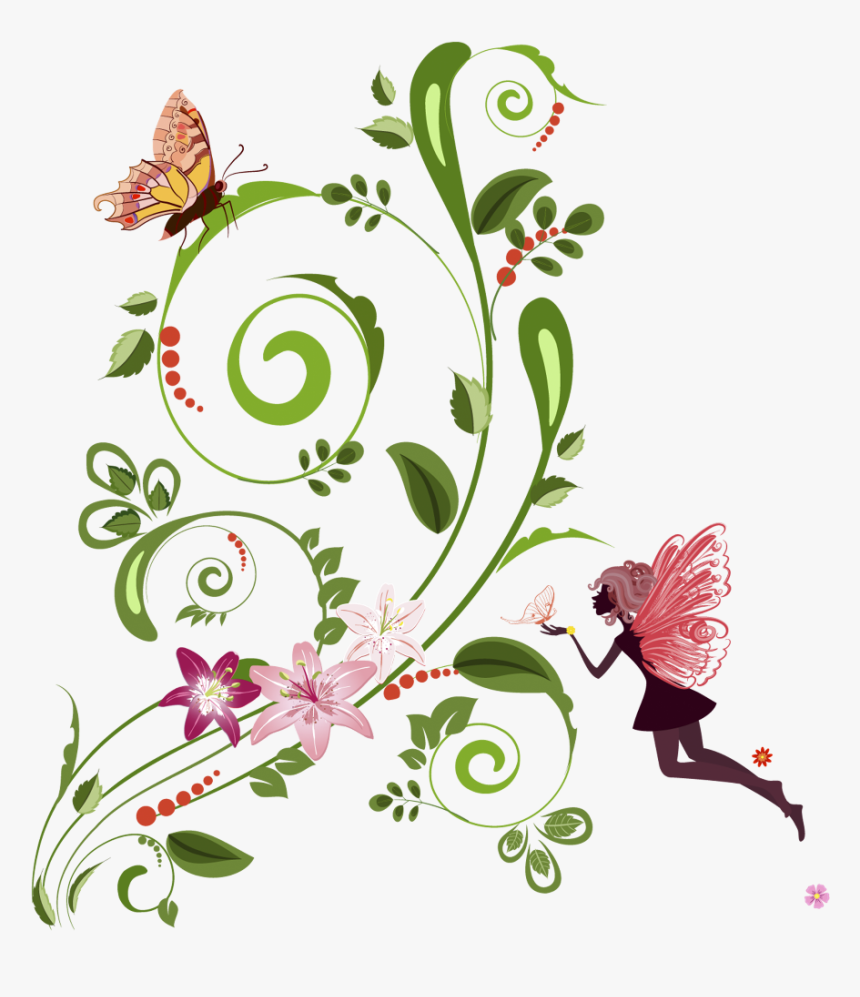 #flowers#butterfly#fairy - Design Border Flower Vector, HD Png Download