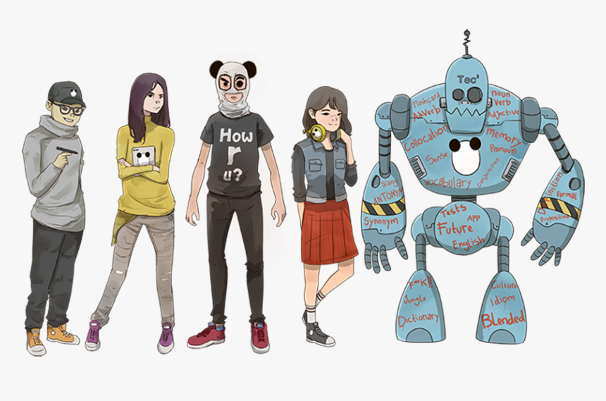 A Cartoon Image Of Five Students Of English Language - Illustration, HD Png Download