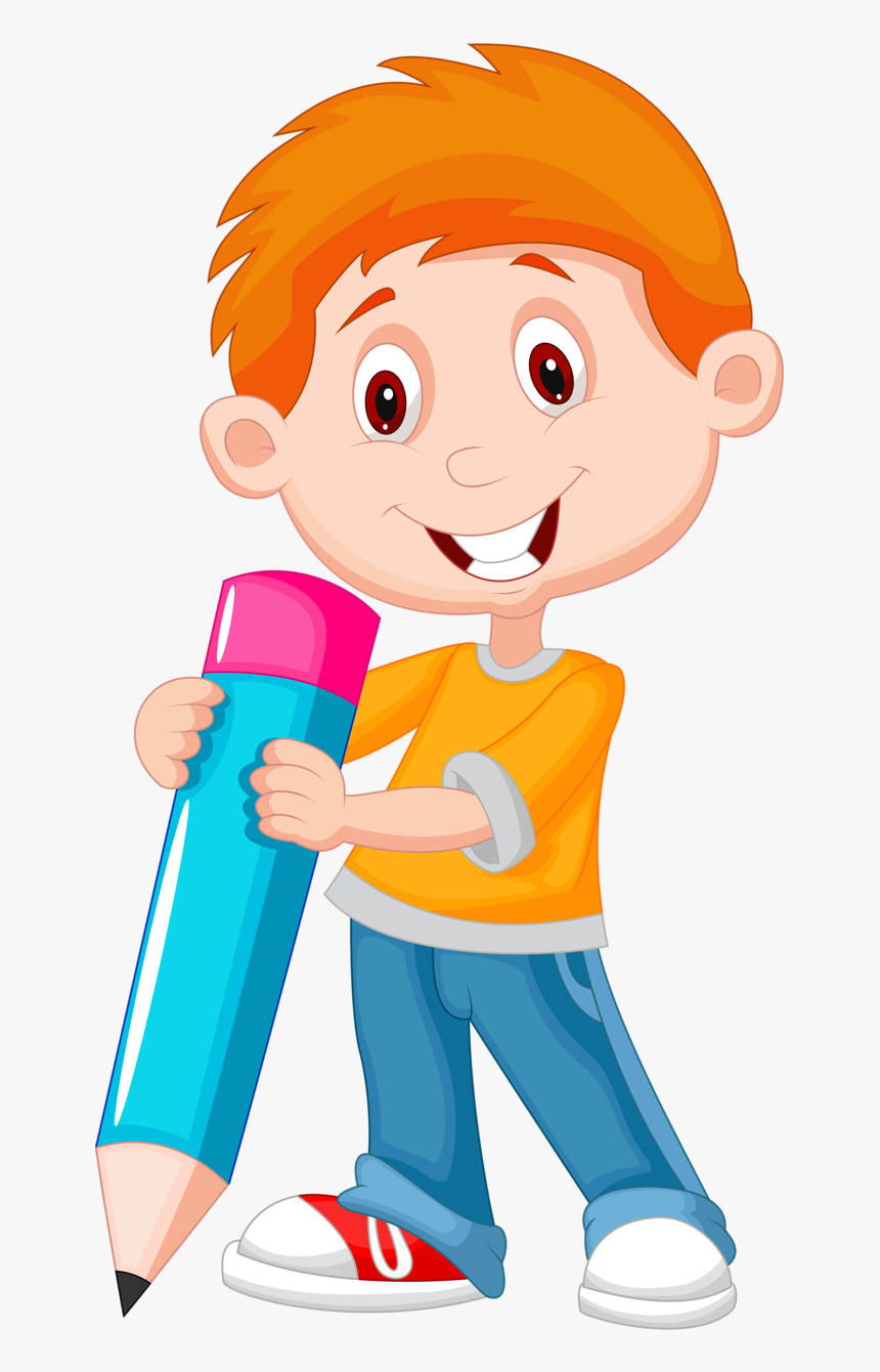 Boy With Pencil Cartoon, HD Png Download