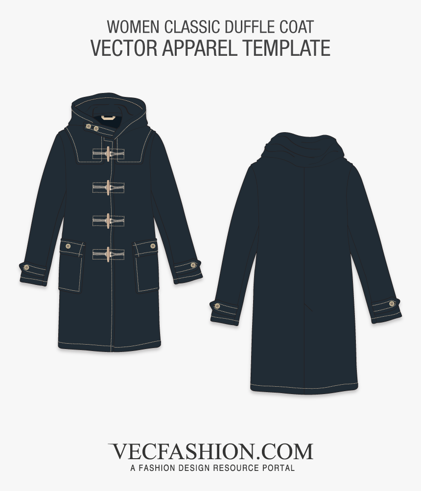 Classic Duffle Coat Vector Template 
 Class Lazyload - Crop Top Shirt Template, HD Png Download