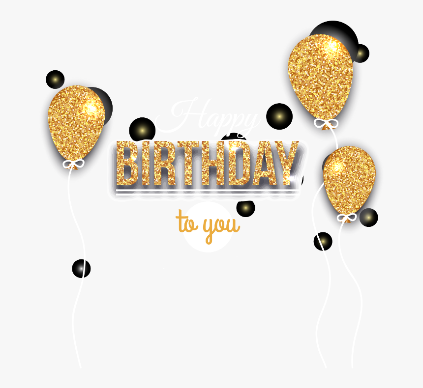 #happybirthday #birthday #balloons #golden #black #commemoration - Illustration, HD Png Download