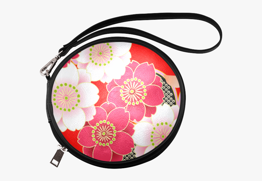 Red White Japanese Kimono Pattern Round Makeup Bag - Handbag, HD Png Download