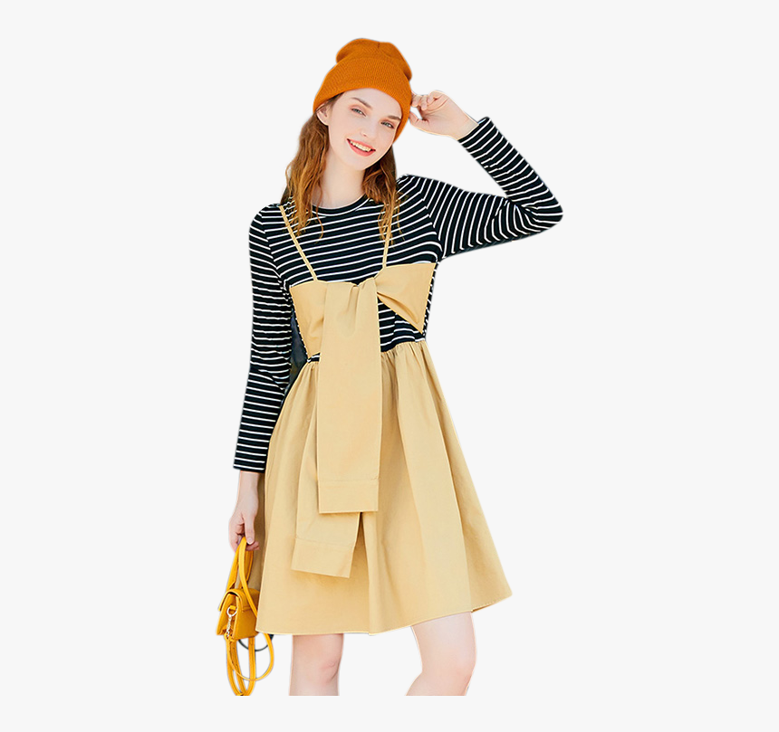 New Design Women Fake Two Striped Dress T-shirt Clothing - Costume, HD Png Download