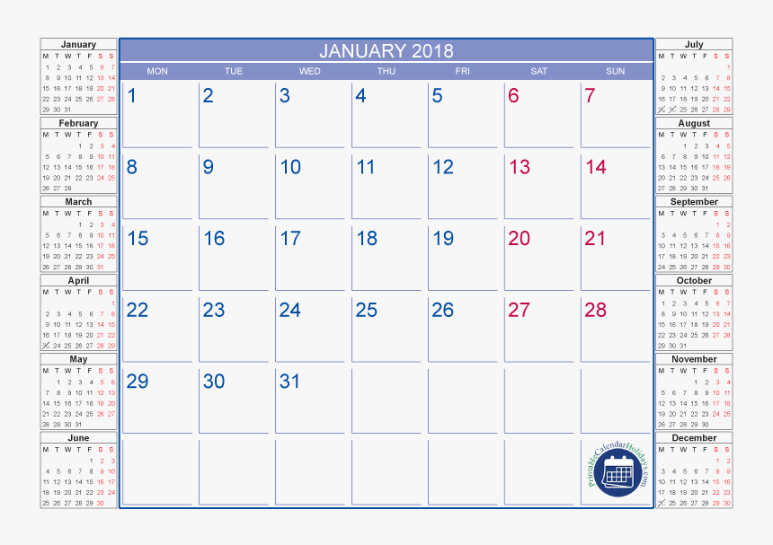 January 2018 Blank Calendar - Moon Phase Calendar 2018 February, HD Png Download