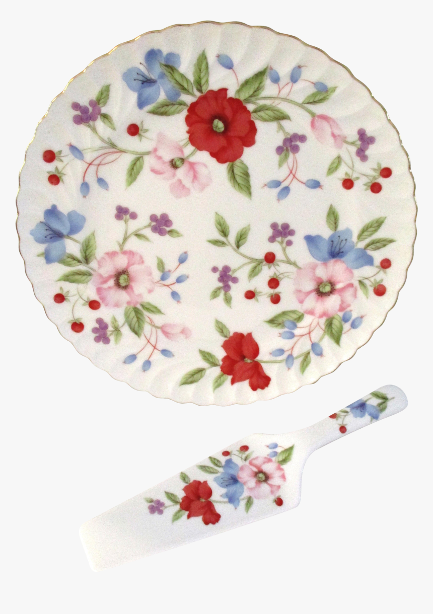 1980s Victorian Floral Porcelain Cake Plate With Server - Rosa Dumalis, HD Png Download