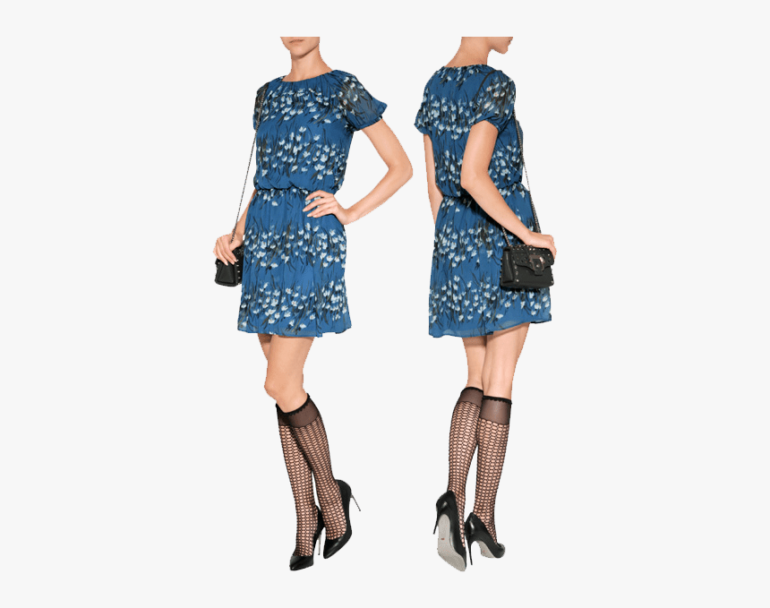 Valentino Red Blue Floral Silk Printed Dress On Model - Photo Shoot, HD Png Download