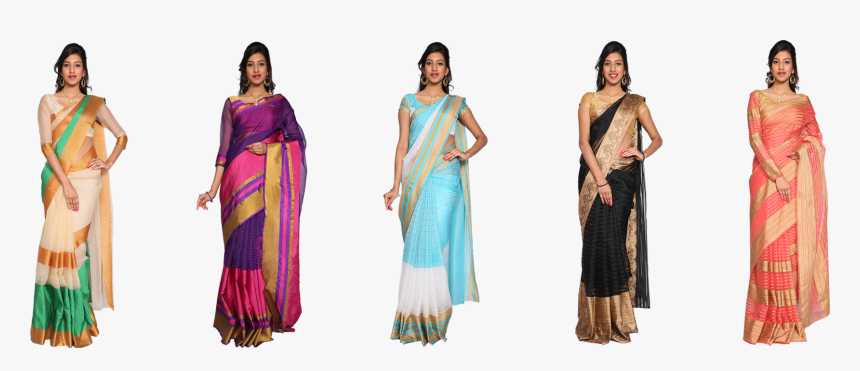 Esha 5 Cotton Organza Silk Sarees - Organza Sarees Combo, HD Png Download