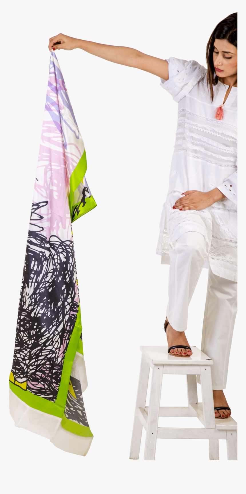 Sadequain S Organza & Silk Green & Pink Dupatta 
 Class - Beach Towel, HD Png Download