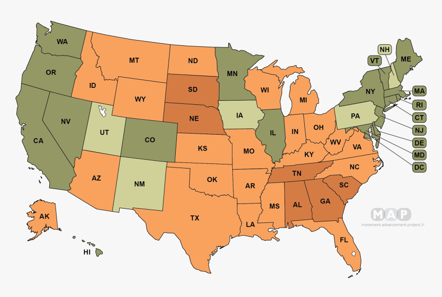 Lgbt Map Usa Contemporary Decoration Movement Advancement - Speed Limit Enforced By Aircraft States, HD Png Download