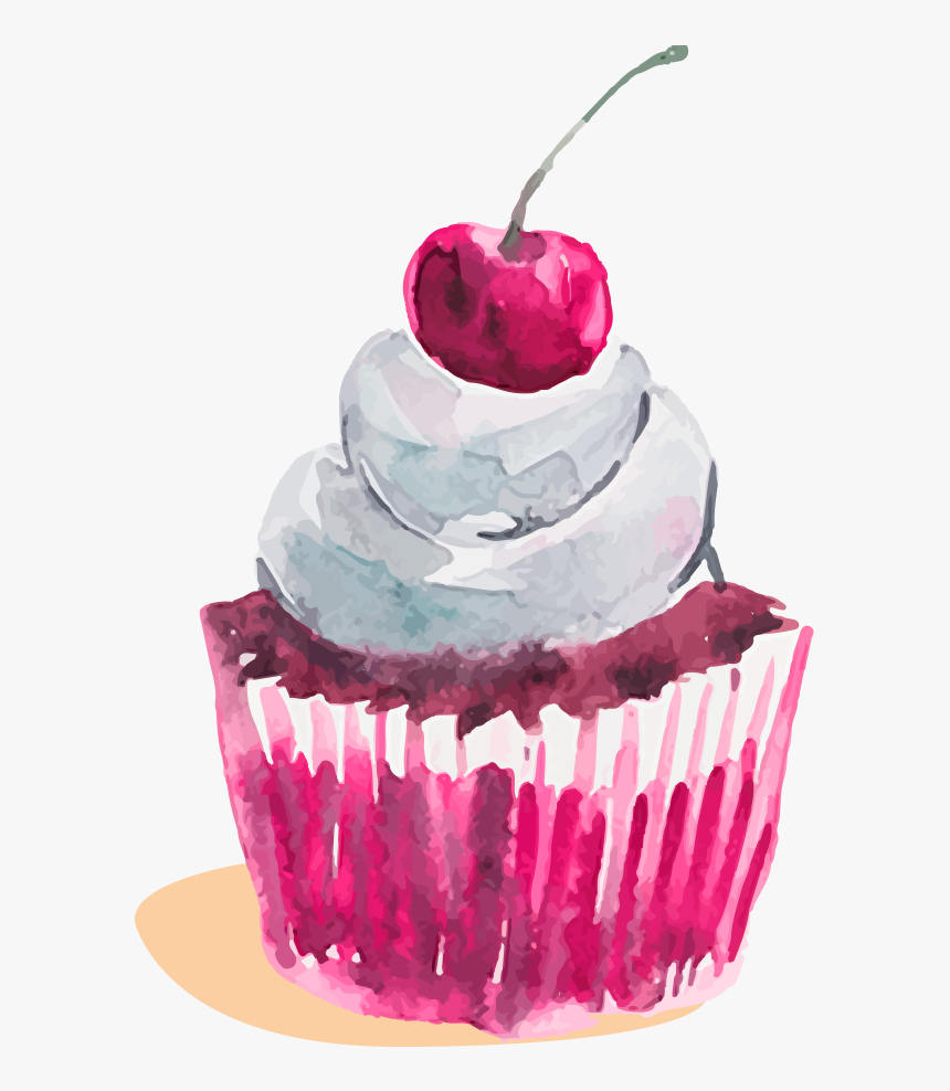 Cupcake Watercolor Painting Dessert - Cupcake Watercolor Png, Transparent Png