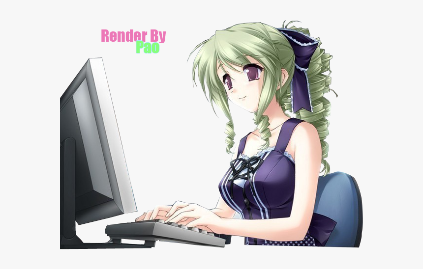 Anime Using The Computer, HD Png Download , Transparent Png Image - PNGitem