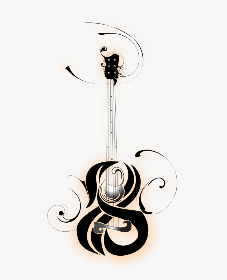 Unique Black Traditional Guitar Tattoo Stencil By B - Tribal Guitar Tattoo, HD Png Download