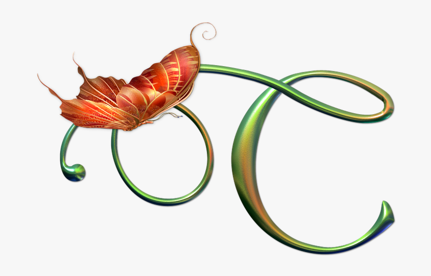 Green Leaf Letter Butterfly Background Clipart C, HD Png Download