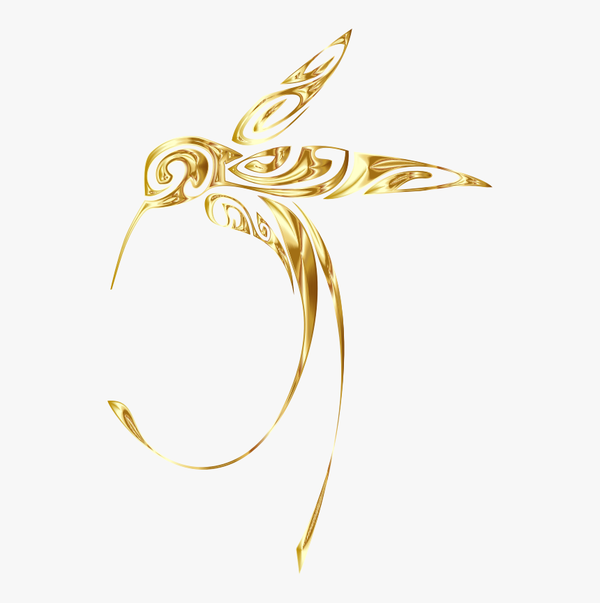 Ornamental Hummingbird Line Art Gold No Bg - Gold Hummingbird Clipart, HD Png Download
