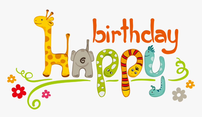 卡通happy Birthday动物图案图 - Cartoon, HD Png Download