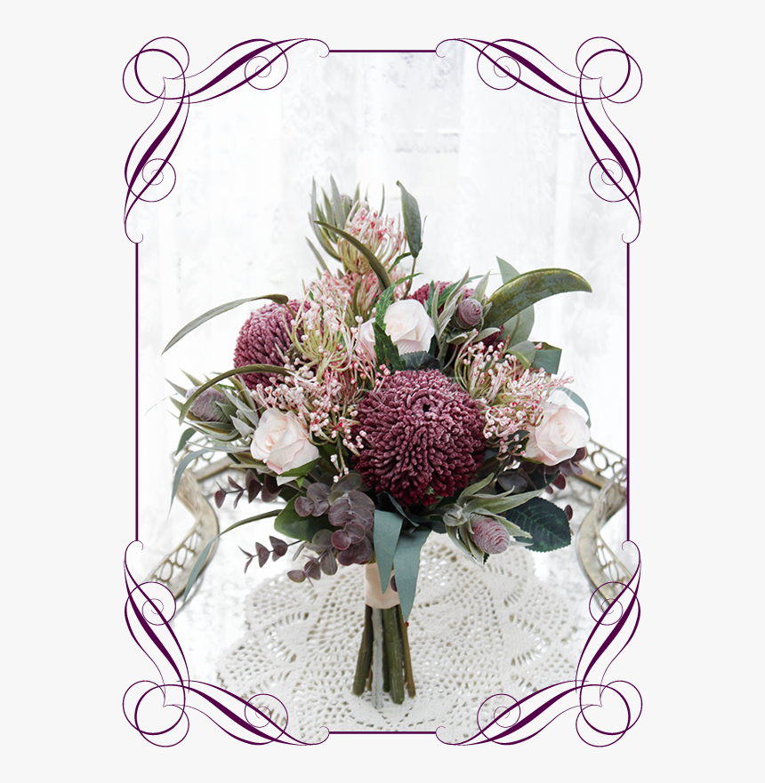 Silk Artificial Native Australian Burgundy And Blush - Royal Blue Artificial Bridal Bouquet, HD Png Download