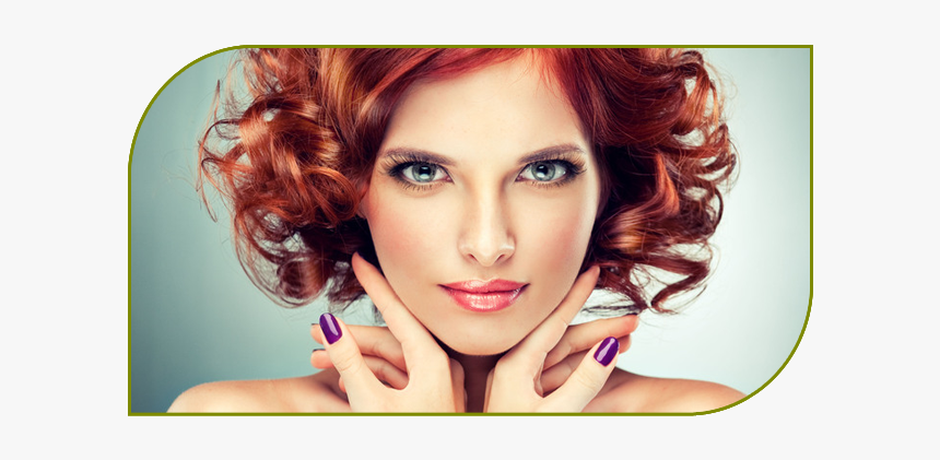 Woman With Purple Nail Polish - Short Red Hair Green Eyes, HD Png Download