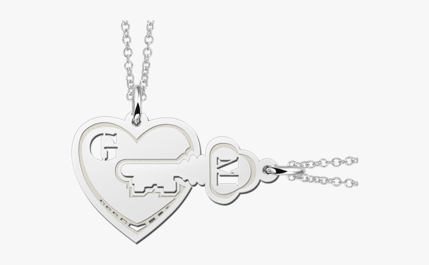 Silver Friendship Necklaces Heart With Key - Locket, HD Png Download