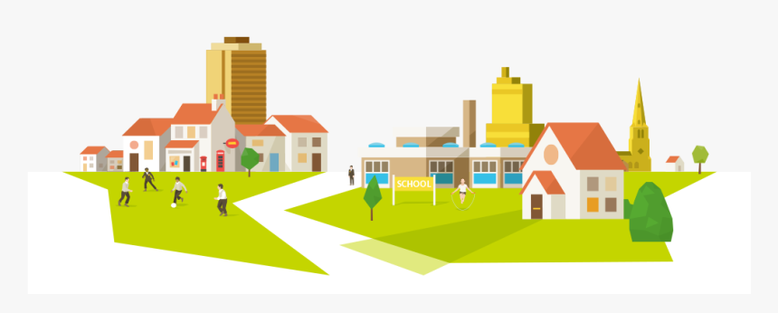 A Residential Landscape, With A Church, School, Office - Illustration, HD Png Download