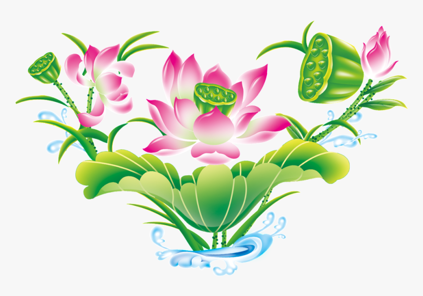 Green Hand Painted Lotus Flower Beautiful Png Clipart - Nymphaea Nelumbo, Transparent Png