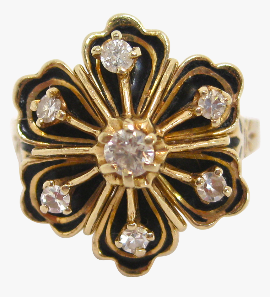 14 K Gold, Black Enamel, And Diamond Ring, Circa 1890s - Gold, HD Png Download