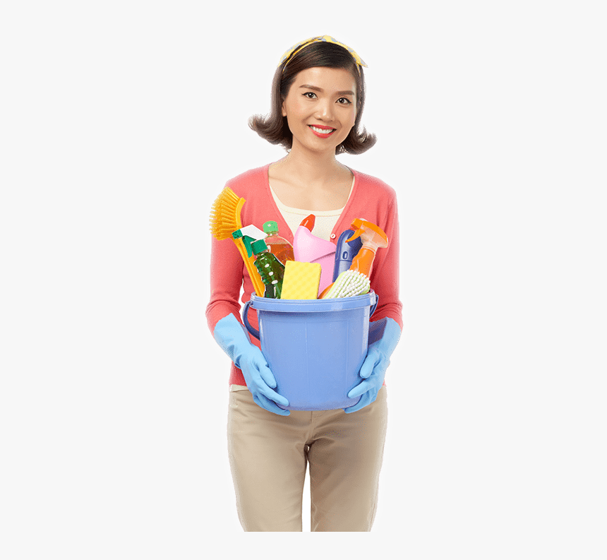 Young Woman Holding Blue Bucket With Both Hands - Hands Holding A Bucket, HD Png Download