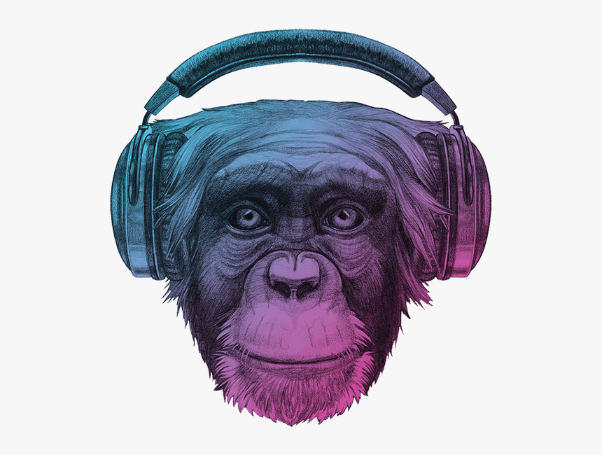 Ape Thinker S Home Background - Monkey With Headphones, HD Png Download