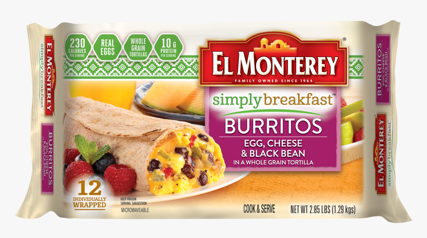 Simply Breakfast Egg & Black Bean Burritos - El Monterey Breakfast Burritos, HD Png Download