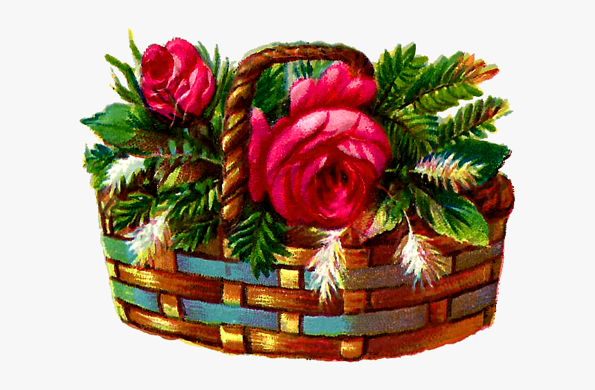 Flower Rose Basket Illustration Digital - Flower In The Basket Clipart, HD Png Download