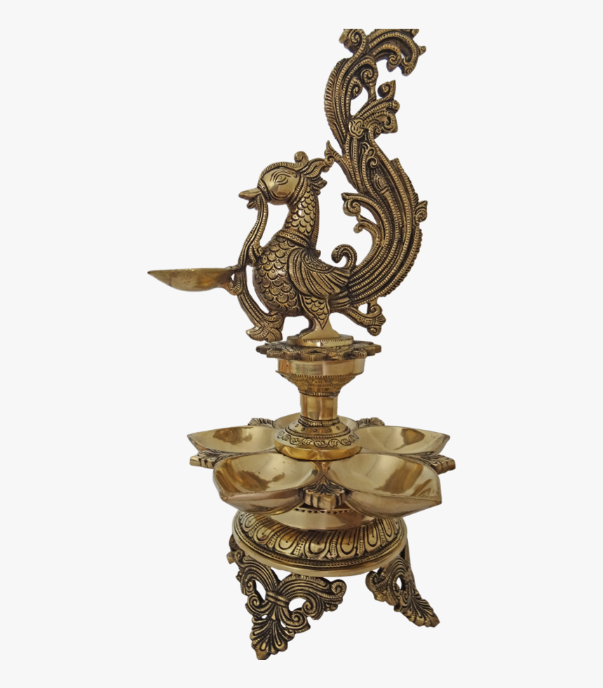 Brass Peacock Diya With 6 Face Jyot Showpiece, 9 X - Antique, HD Png Download