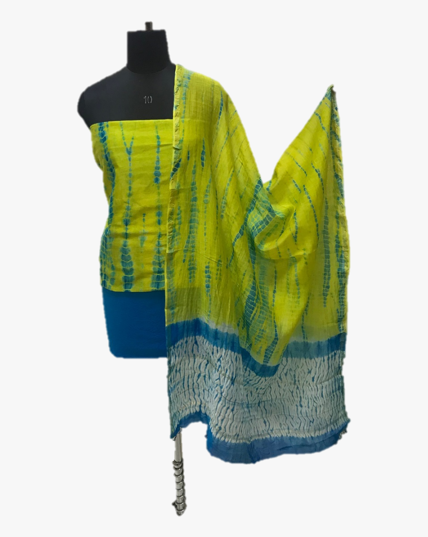 Green And Blue Shibori Chanderi Dress Material Set - Zipper, HD Png Download