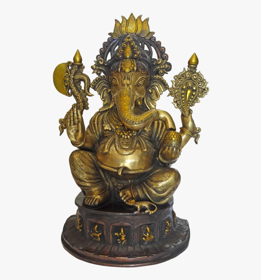 Well Designed Sitting Lord Ganesha Brass Statue, 8 - Statue, HD Png Download