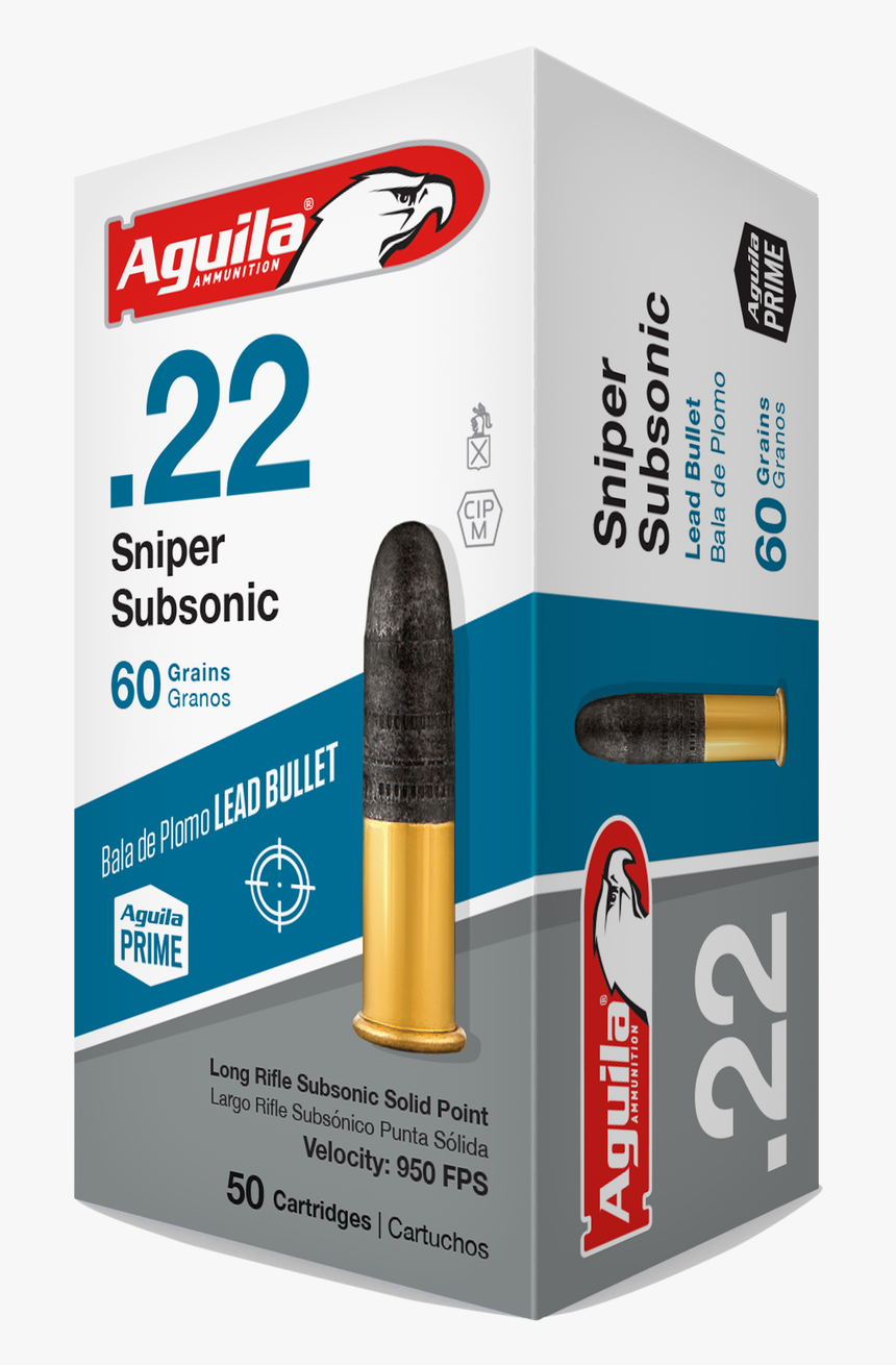 Aguila 22lr Ammunition Sniper Subsonic 60 Grain Lead Aguila Sniper Subsonic Hd Png Download Transparent Png Image Pngitem