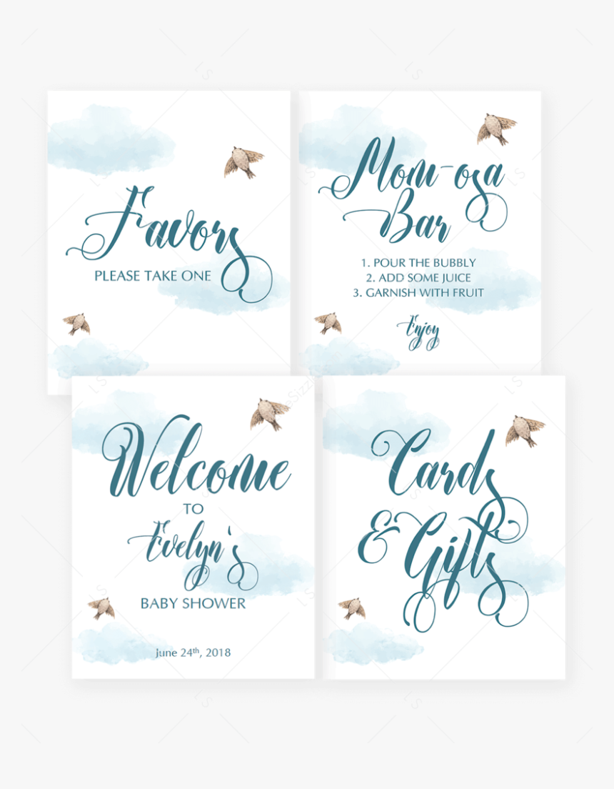 White And Blue Clouds Baby Shower Decorations Printable, HD Png Download