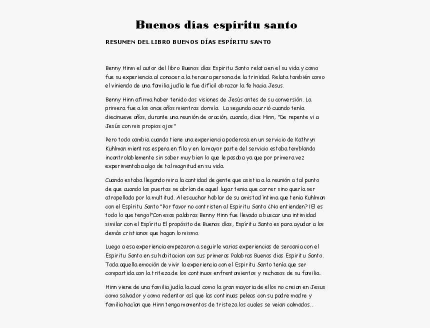 Buenos Dias Espiritu Santo Resumen, HD Png Download