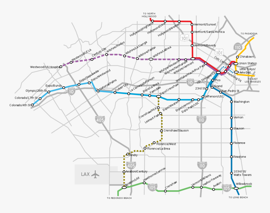 Un Mapa De Las Actuales Líneas Del Metro Y Proyectos - La Metro Crenshaw Lax Line, HD Png Download
