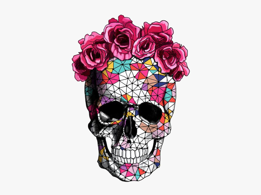 Flower Skull Calavera Crown Creative Rose Clipart - Skull With Flower Crown, HD Png Download