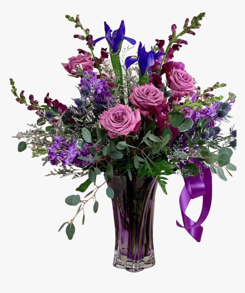 Arrangement Of Purple Snapdragons, Irises And Roses - Bouquet, HD Png Download