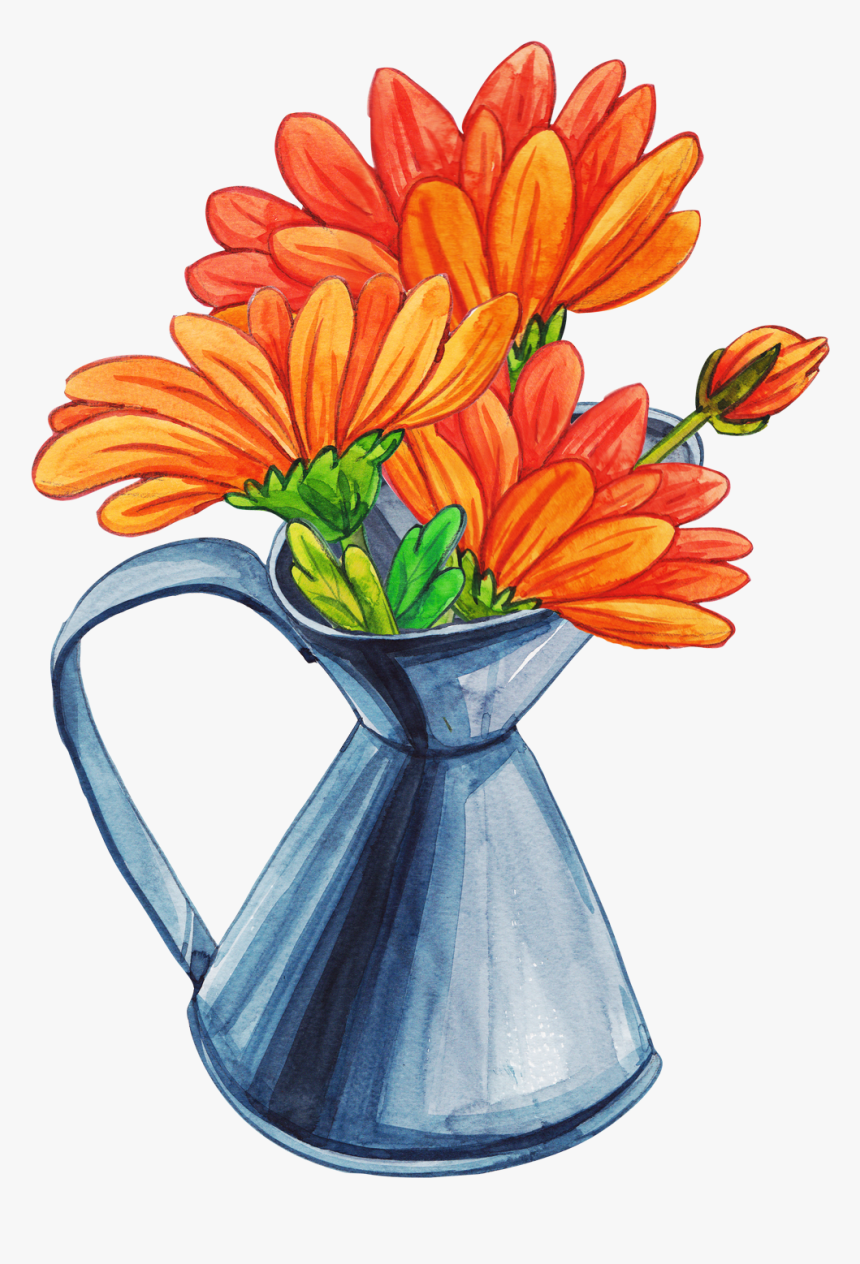 Orange Bouquet Png - Flowers In A Vase Cartoon, Transparent Png