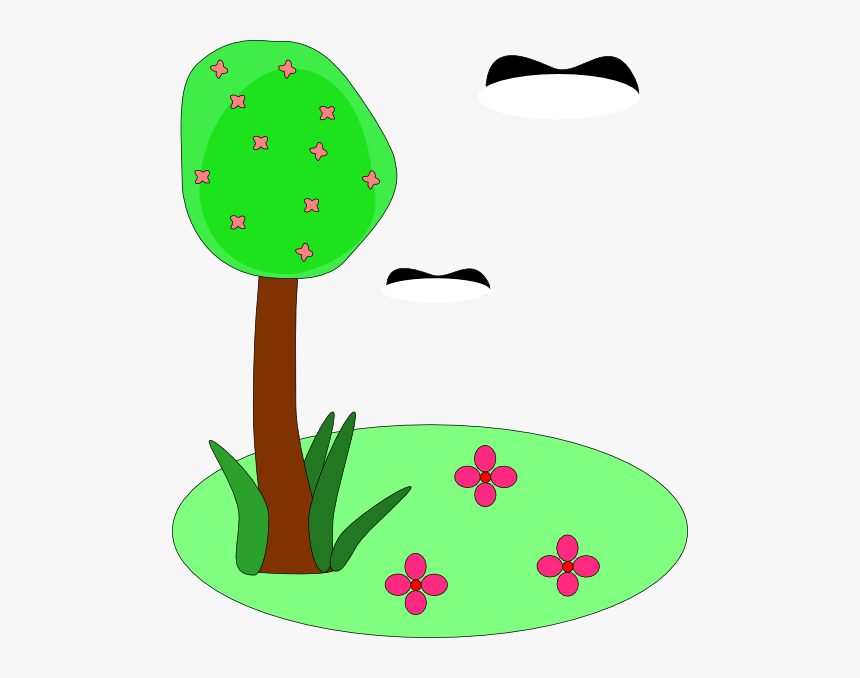 Tree Birds Flowers Cartoon Svg Clip Arts - Cartoon Trees And Flowers, HD Png Download