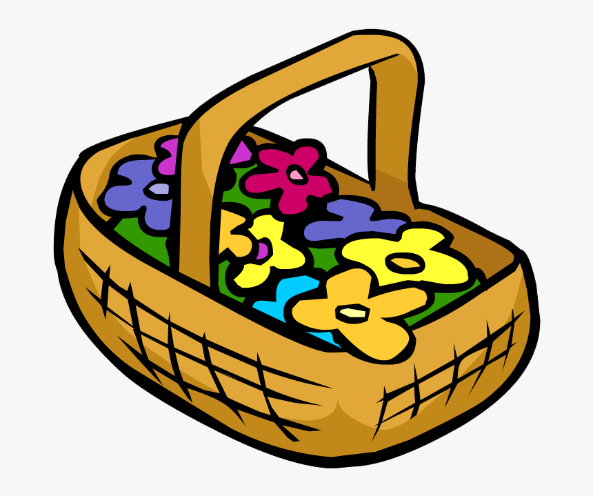 Penguin Clipart Flower - Flowers In A Basket Cartoon, HD Png Download