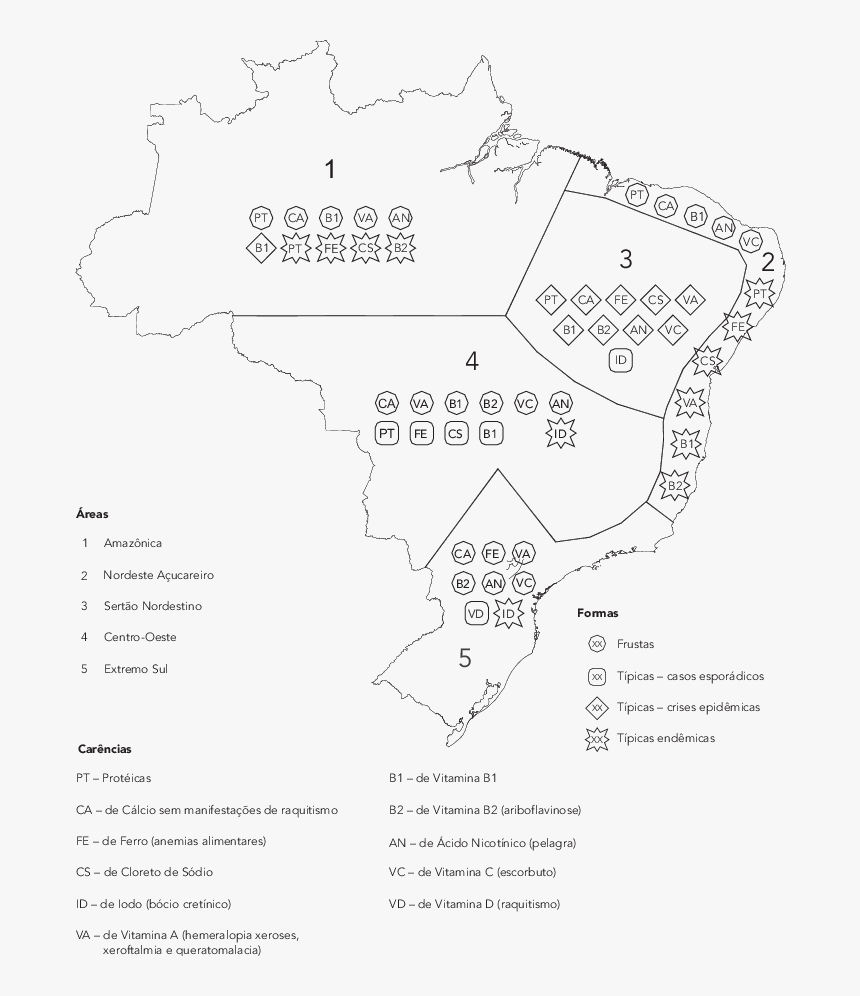 Mapa Das Principais Carências Nutricionais Existentes - Mapa Das Areas Alimentares Do Brasil, HD Png Download