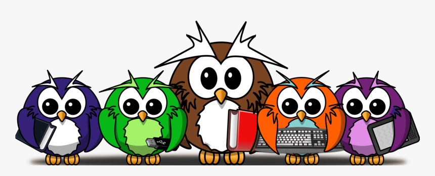 Owl,fictional Character,beak - Owls In A Line Cartoon, HD Png Download