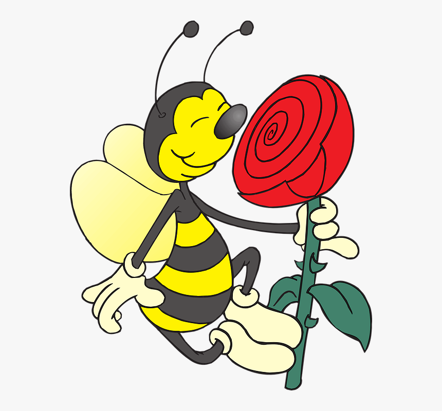 Bee, Yellow, Holding, Flower, Rose, Smelling, Fragrance - Smell The Roses Clipart, HD Png Download