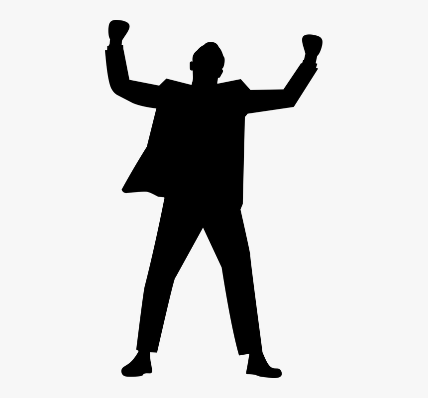 Silhouette, Businessman, Arms, Suit, Yes, Raised, Open - Success Clipart Black And White, HD Png Download