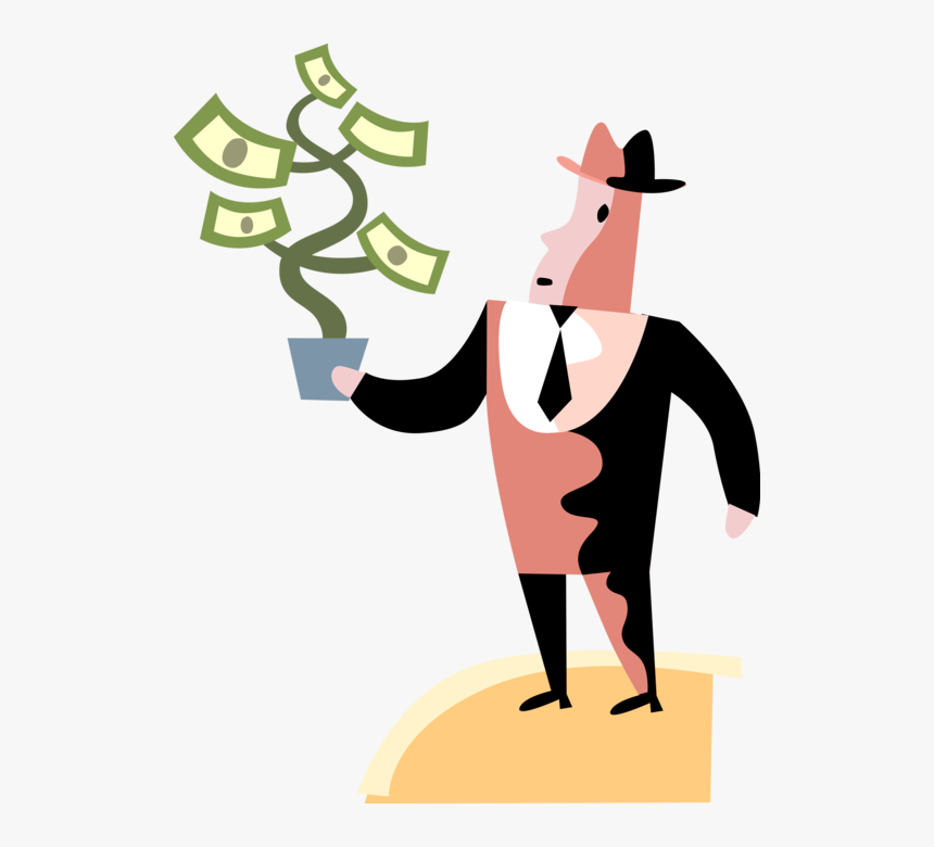 Vector Illustration Of Businessman Nurtures Financial - Cartoon, HD Png Download