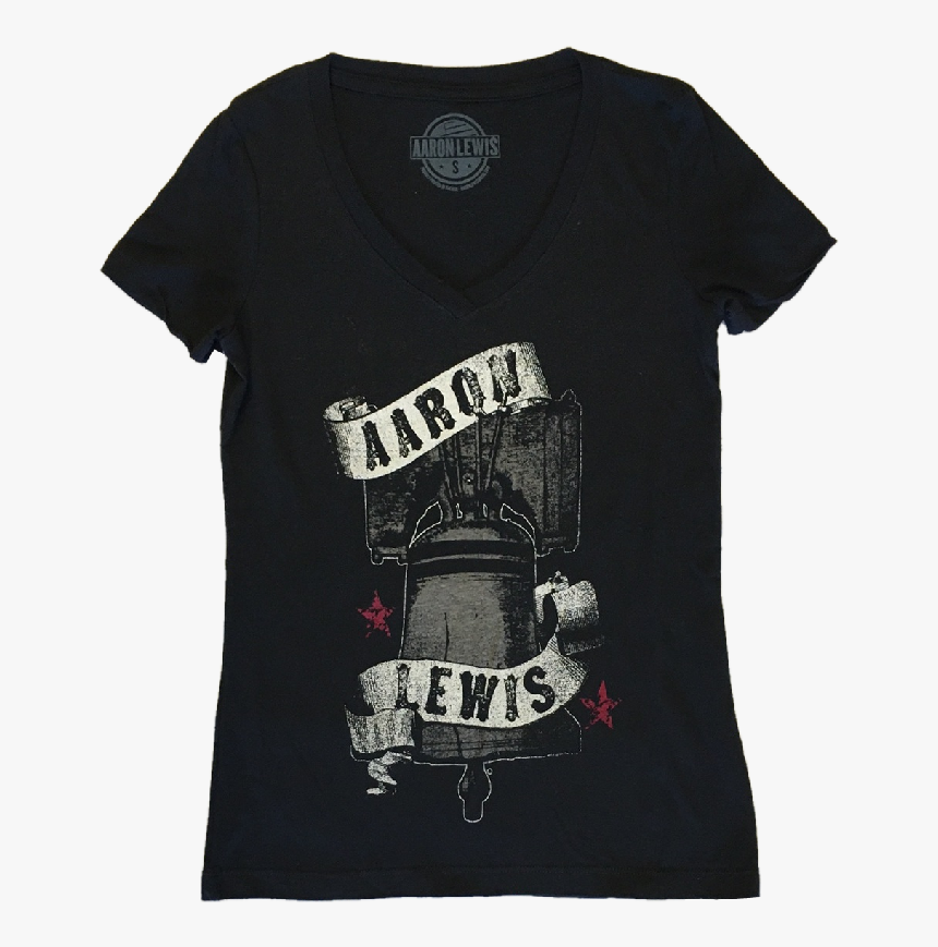 Aaron Lewis Ladies Black V Neck Liberty Bell Tee - Active Shirt, HD Png Download